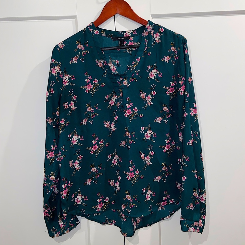 Women’s Forever 21 Long Sleeve Floral Blouse Size Large